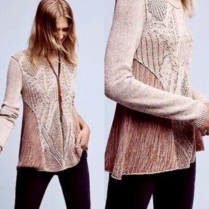 Anthropologie Moth Anita Mix Cable Knit Swing Sweater In Pink Size M EUC